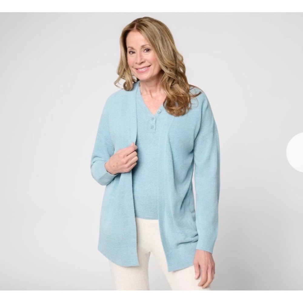Barefoot Dreams CozyChic Ultra Lite Placed Stitch Cardigan Freshwater Blue XLP